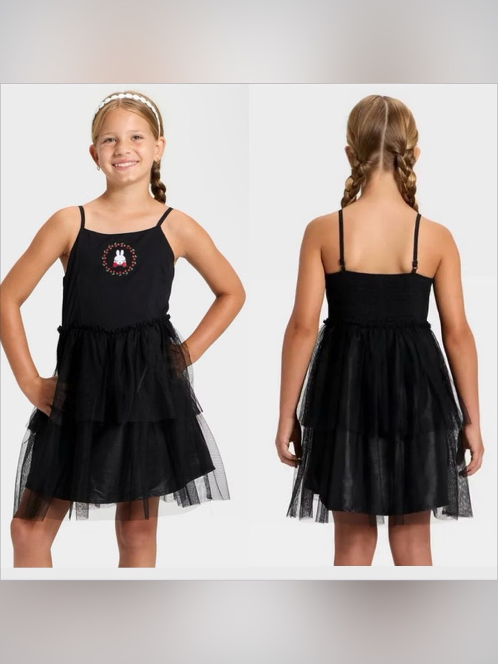 Miffy Girls Dress Size 8 Black Tulle layer Skirt Bunny Graphic Party Holiday NWT